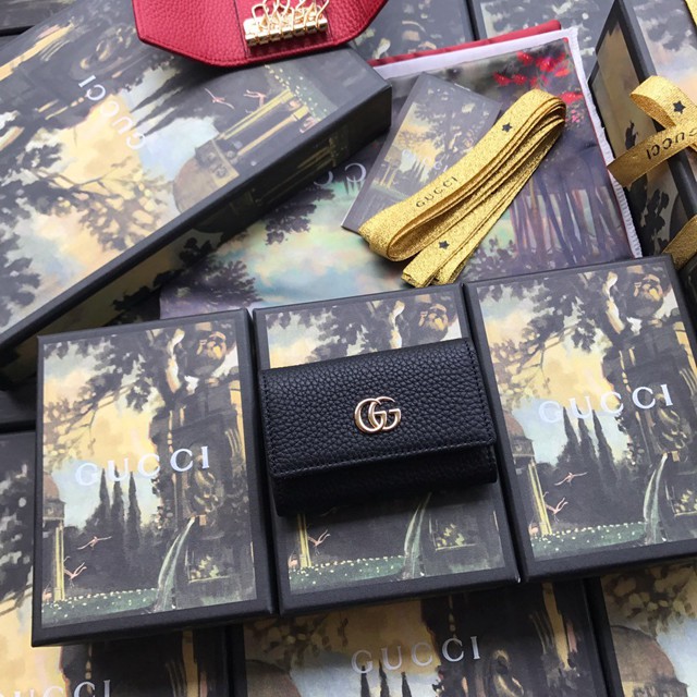 Gucci鑰匙包 456118 古馳鑰匙包系列 黑色全皮女款鑰匙包  gqy2760